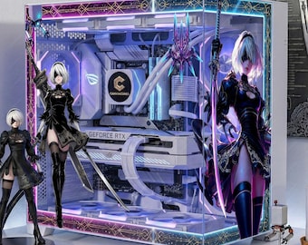 NieR Automata 2B PC Case Skin - Yorha Android Static Cling Decal - Cyberpunk Gaming PC Decor - Reusable No-Residue Glass Wrap - Anime PC Mod