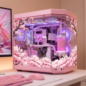 Sakura Cherry Blossom PC Case Skin | No Adhesive Tempered Glass Static Cling Wrap | Removable Custom PC Mod for All PC Case