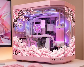 Sakura Cherry Blossom PC Case Skin | No Adhesive Tempered Glass Static Cling Wrap | Removable Custom PC Mod for All PC Case