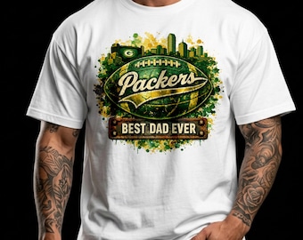 Green Bay American Football Team Best Dad Ever Shirt PNG Graphic, Vintage Skyline Green Bay Father's Day Gift PNG (Digital Download)