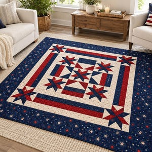 Frihet & Stjärnor Quiltmönster PDF, Patriotiskt Stjärnquilt, Rödvitt och Blått Quiltmönster, Americana Quilt, 4 juli Sömnadsmönster