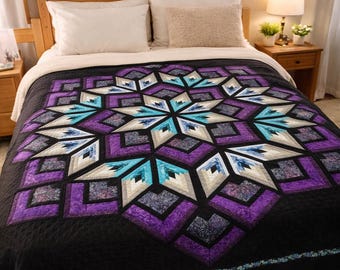 Starburst Quilt Anleitung PDF | Mystic Radiance Geometric King Size Quilt (275x265 cm)