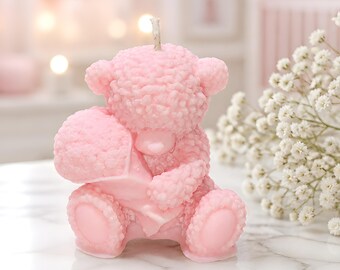 Hand-Poured Rosé Bear Soy Candle | Floral Teddy Bear Nursery Decor