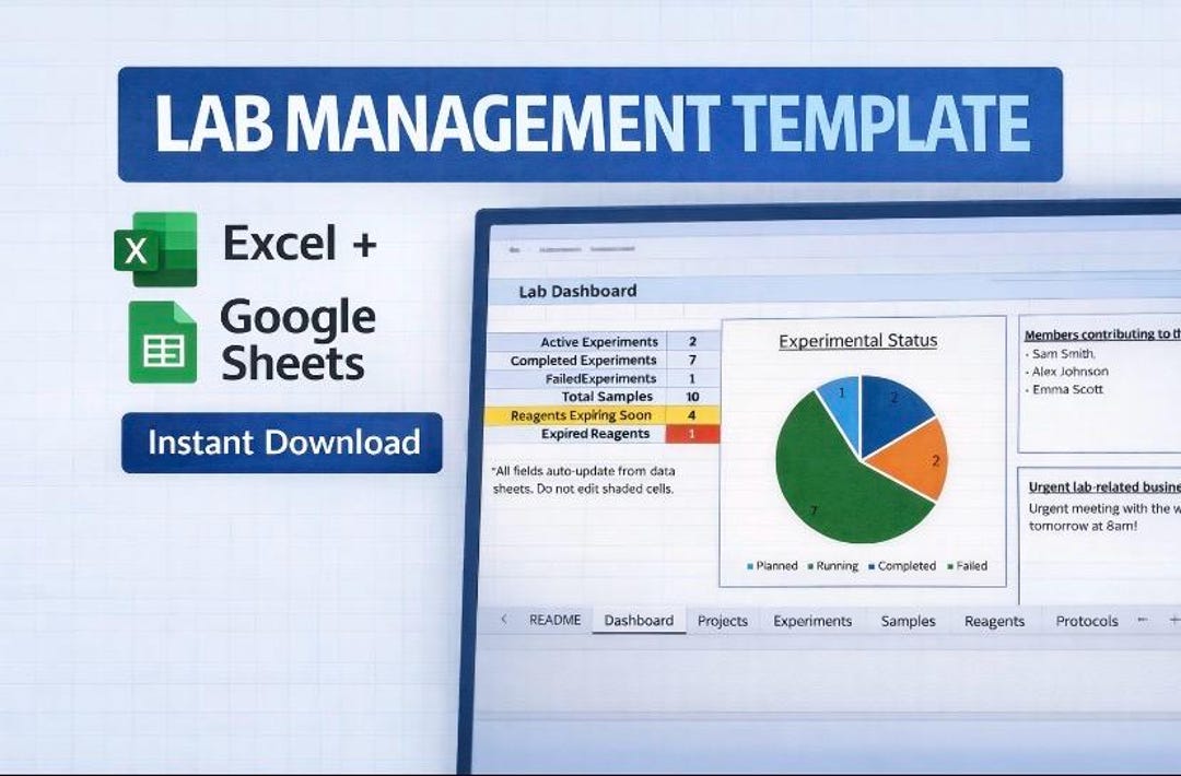 Lab Management Template / Excel + Google Sheets / Inventory, Scheduling ...