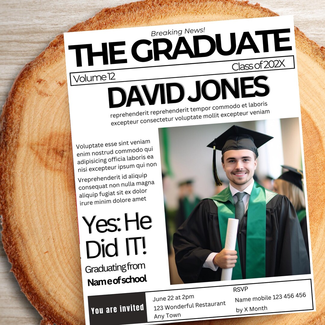 Graduation Lettering Magazine Graduation Newspaper Style Magazine Template GM1, Graduation ...
