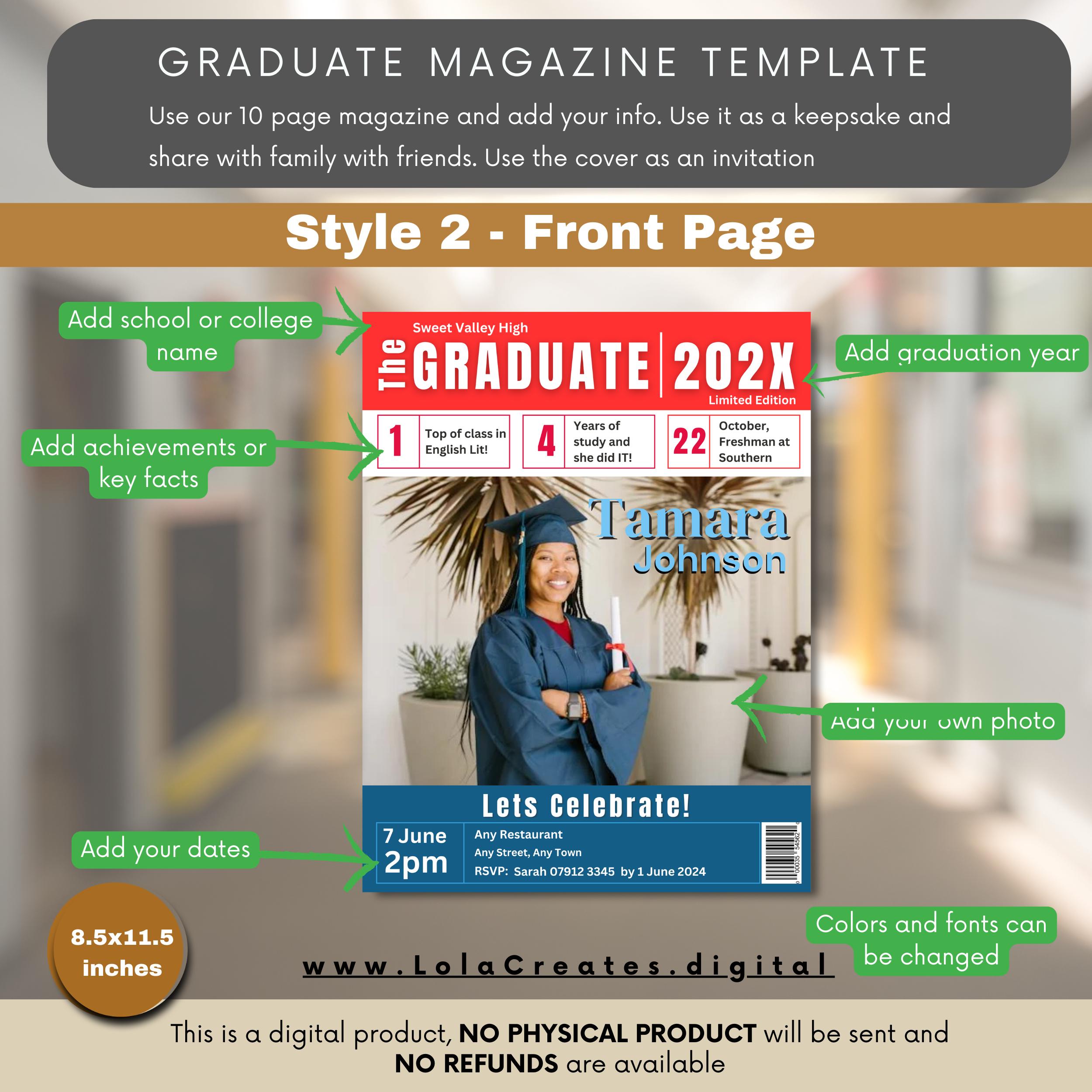 Graduation Lettering Magazine Graduation Magazine Template | Graduation Announcement - Etsy Australia