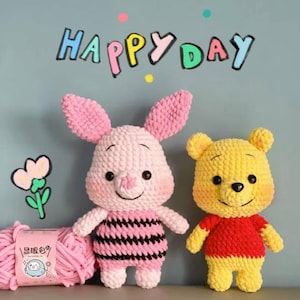 Patrón amigurami 2 en 1 Winnie Pooh y Piglet crochet patrón PDF descarga patrón digital.