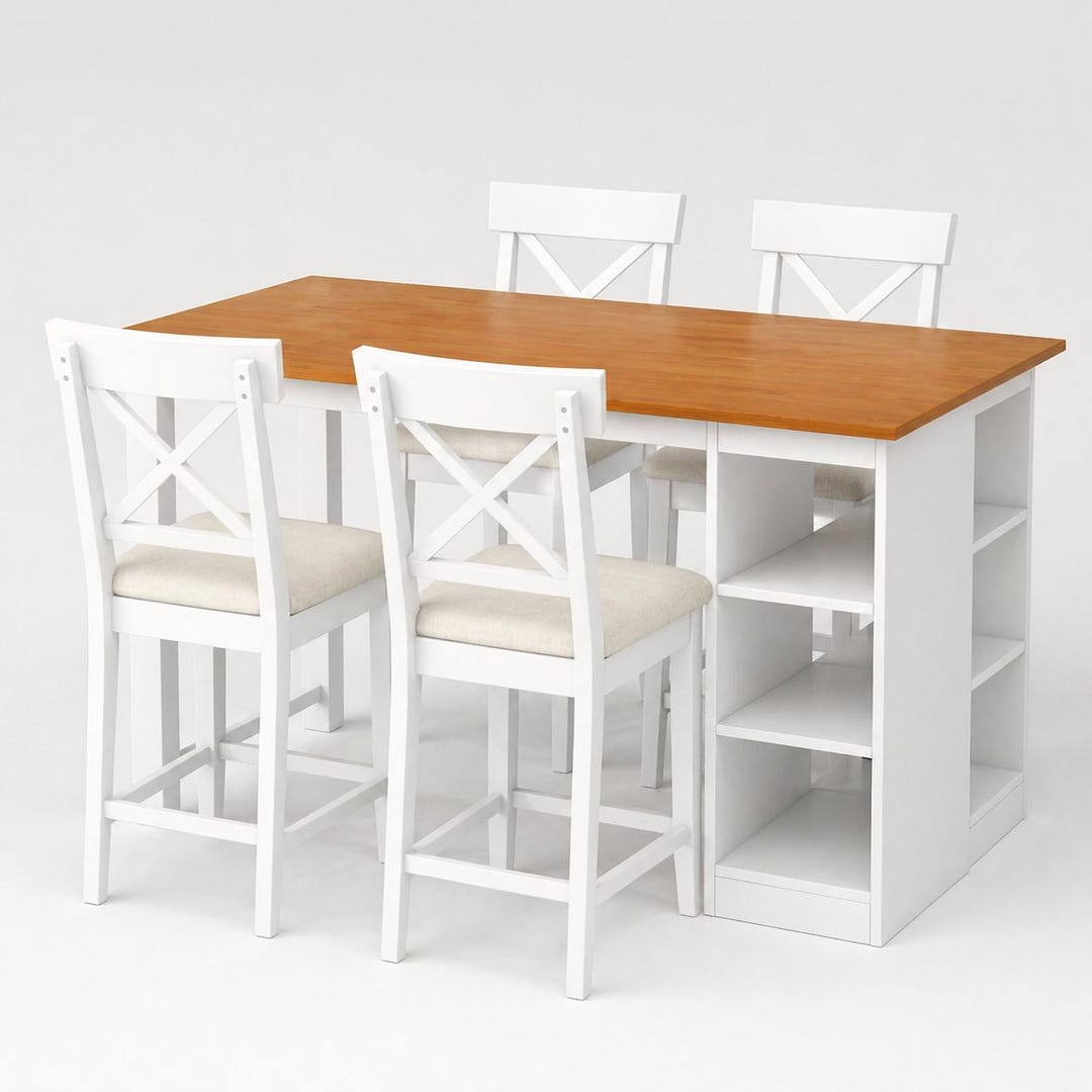 Farmhouse Counter Height Dining Set, Solid Wood Table With Storage ...
