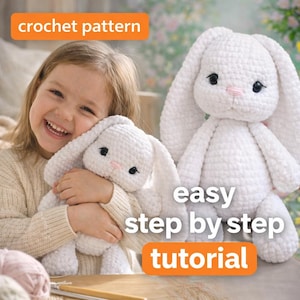 Schema all'uncinetto per coniglietto, orecchie flosce in amigurumi (schema PDF con tutorial video)