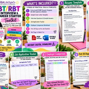 Può includere: Un kit per colloqui e avvio di carriera BT/RBT che include un modello di curriculum, lettera di presentazione, domande per il colloquio, tracker delle candidature, foglio di confronto dei datori di lavoro e lista di controllo.