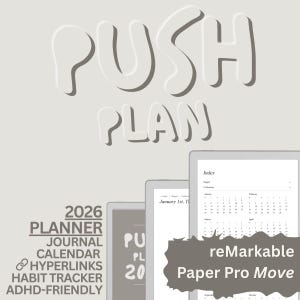 Planejador digital 2026 para reMarkable | Método PUSH, otimizado para TDAH (Download em PDF)