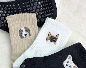 Custom Pet Portrait Yoga Socks, Personalized Pilates Non-Slip Grip Socks, Pet Lover Gift, Gift for Pilates Teacher