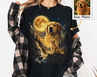 Custom Pet Photo Comfort Colors Shirt, Personalized Pet Portrait Tee, Memorial Dog Picture Shirt, Cat Lover Gift,Dog Howling to The Moon Tee