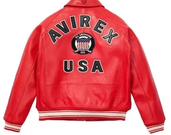 Men’s Avirex Red Real Bomber American Flight Jacket