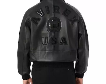 Avirex Men's Black Icon Aviator Genuine Cowhide Leather Motorcycle Bomber Jacket