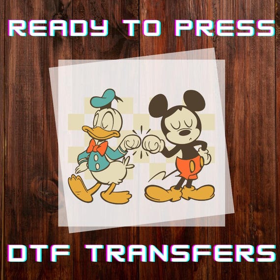 Retro Donald Mickey Buddies High Five Ready to Press DTF Transfer, Iron-on