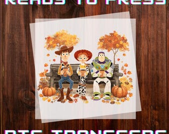 Toy Story Fall DTF, Woody Jessie Buzz Hot Cacao Thanksgiving Ready to Press DTF Transfer, Toy Story Autumn Vibes Iron-on