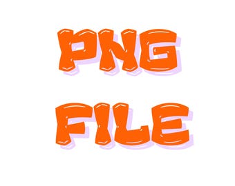 May include: The text PNG FILE is displayed in a bold, rounded, orange font with a subtle light purple drop shadow. The letters are arranged in two lines, with PNG on the top line and FILE on the bottom line, set against a plain white background.