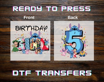 Stitch Birthday Girl and Age DTFs, Stitch Birthday Ready to Press DTF Transfers, Iron-on