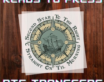 Peter Pan  Second Star To The Right Compass Neverland Ready to Press DTF Transfer, Iron-on