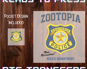 Zootopia Police Department Back Pocket Design Ready to Press DTF Transfer, Iron-on