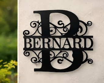 Letrero metálico personalizado, letrero para casa personalizado, arte mural con monograma, decoración para porche o entrada, regalo personalizado para bodas y el hogar, letrero metálico troquelado