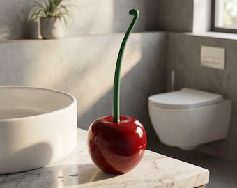 Cherry Toilet Brush Set – Cute Bathroom Cleaning Brush with Holder, Aesthetic Bathroom Decor, Kawaii Toilet Brush, Modern Home Accessories