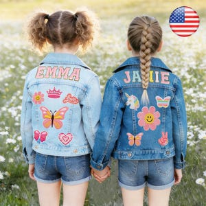 Personalized Girl Jean Jacket, Custom Chenille Name Patch Denim Jacket, Keepsake Clothing, Monogrammed Jean Jacket Kids Gifts