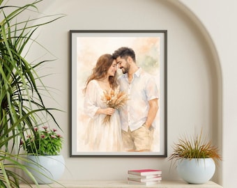 Portrait personnalisé à l'aquarelle, illustration de famille, de couple, d'animal de compagnie (téléchargement numérique)