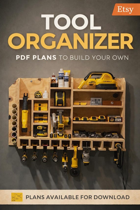 Tool Organizer Plans – Wall Mounted Tool Storage – Garage Organization Blueprint – DIY Woodworking PDF – Power Tool Holder Plans