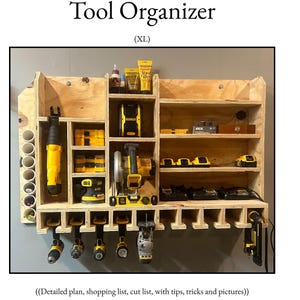 Tool Organizer Plans – Wall Mounted Tool Storage – Garage Organization Blueprint – DIY Woodworking PDF – Power Tool Holder Plans image 4