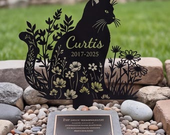 Gepersonaliseerde gedenkpaal voor katten, op maat gemaakte grafsteen voor katten, metalen tuinplaquette, bloementuindecoratie, herdenkingspaal
