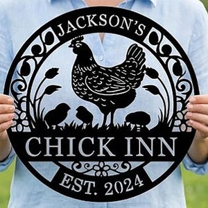 Niestandardowy znak kurnika, metalowa dekoracja ścienna w stylu rustykalnym, spersonalizowana sztuka zwierząt gospodarskich, rustykalny prezent do przedpokoju