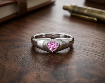 Pink Heart Diamond Ring | Sterling Silver Modern Promise Ring