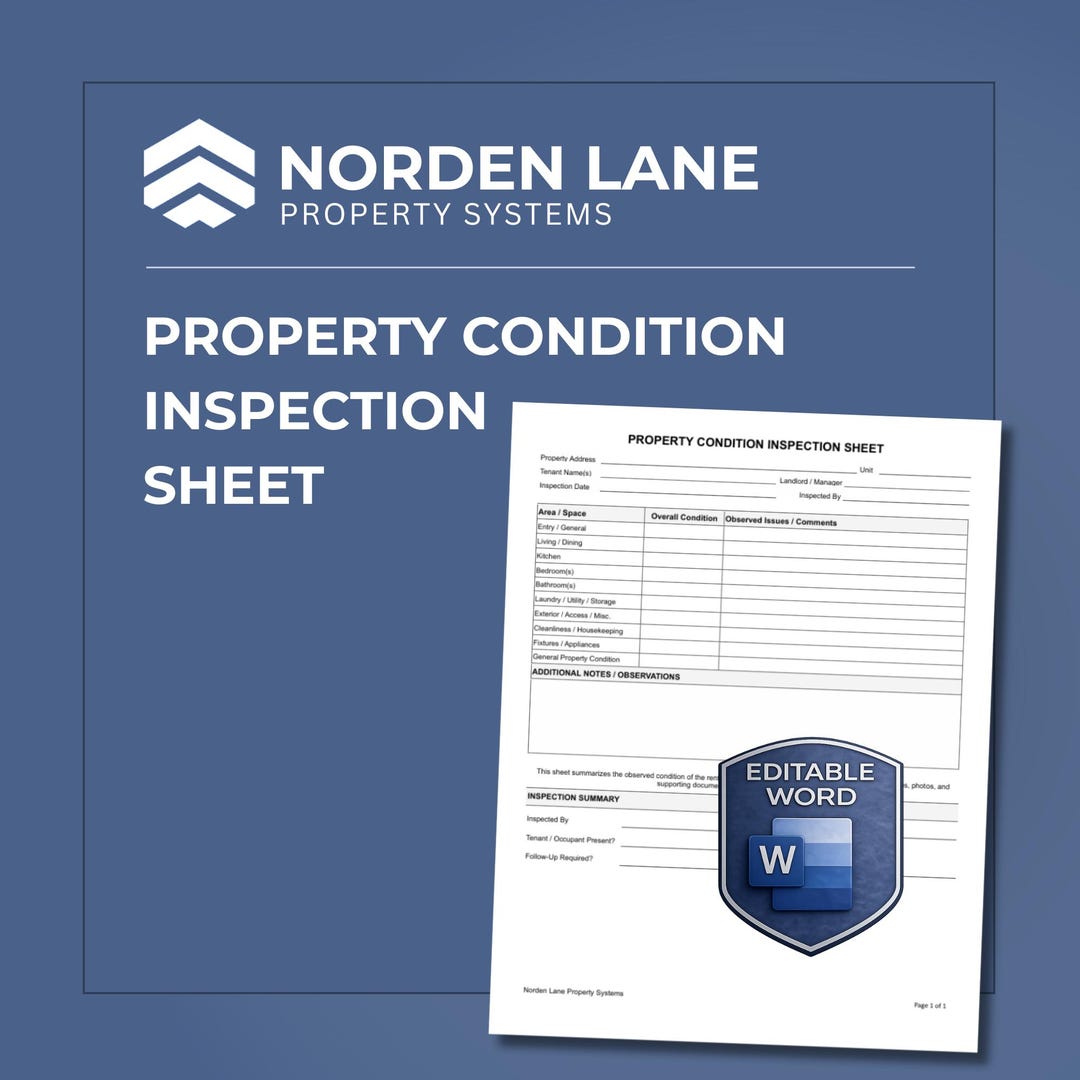 Property Condition Inspection Sheet Editable Word PDF Landlord ...
