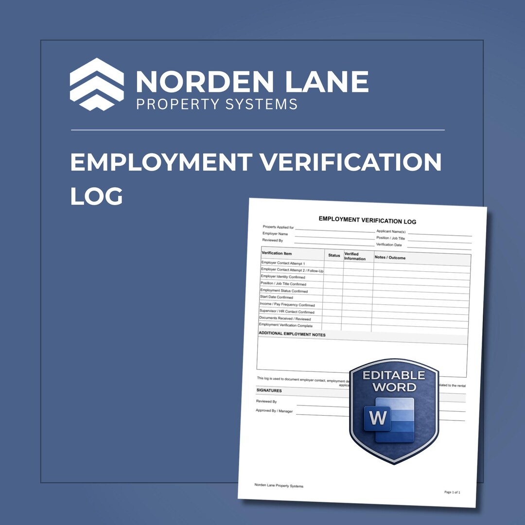 Personal Verification Log Form.pdf Employment Verification Log Editable Word PDF Landlord Screening Form ...