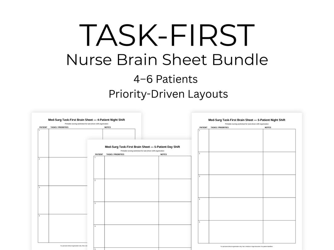 Nurse Task Layout Task-first Nurse Brain Sheet Bundle | 4–6 Patients | Day & Night ...