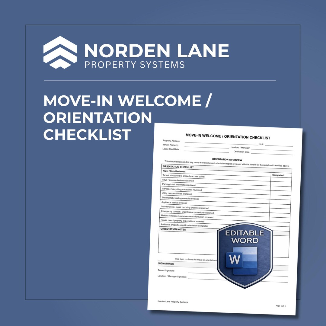 Welcome Week Move In Move in Welcome Orientation Checklist Editable Word PDF Landlord Move ...