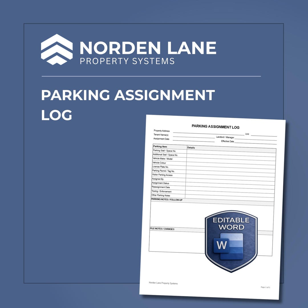 Parking Assignment Log | Editable Word Landlord Form | Property ...