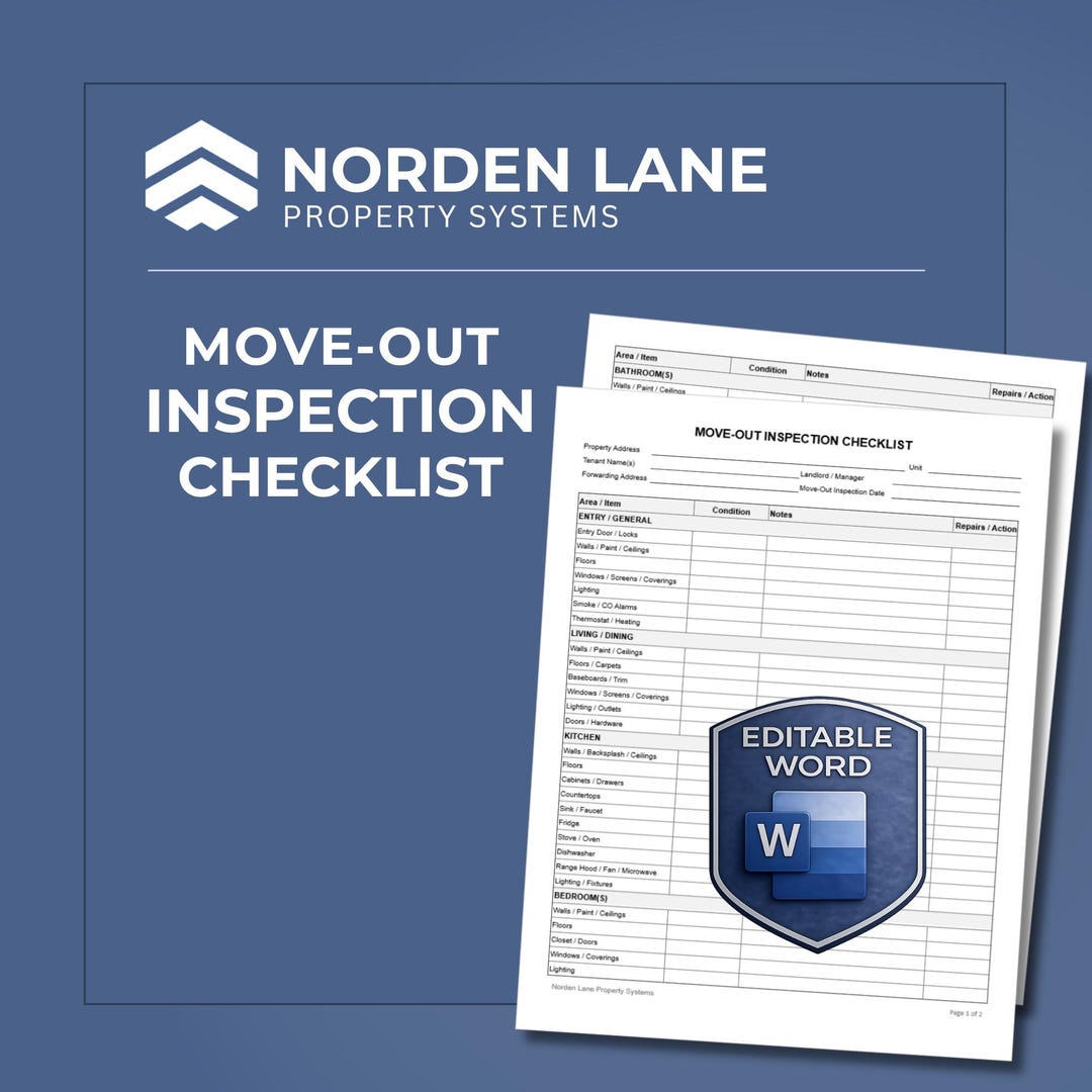 Simple Move Out Form Move Out Inspection Checklist Editable Word PDF Landlord Move Out Form ...