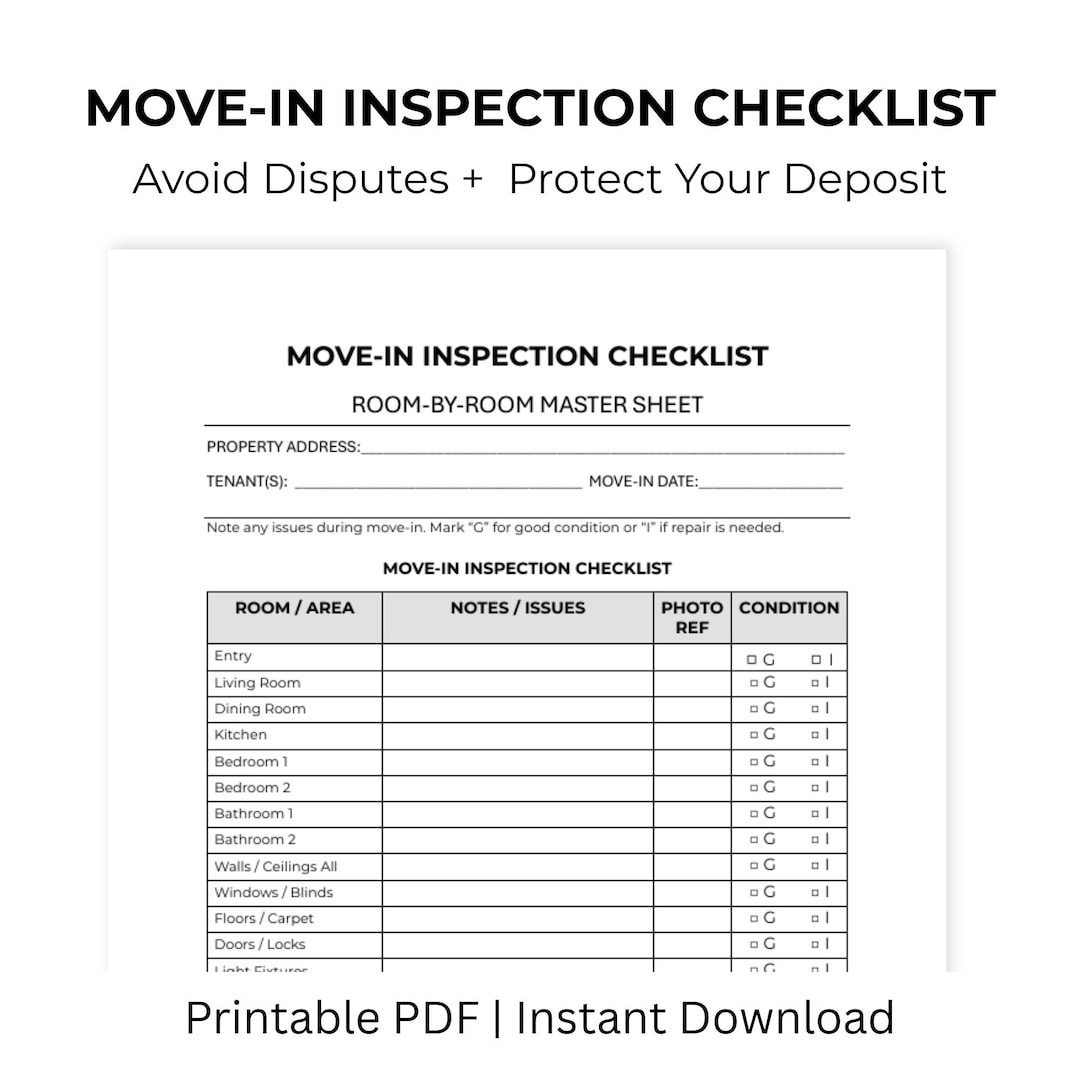 Tenant Check In Form Move-in Inspection Checklist Printable | Rental Property Condition ...