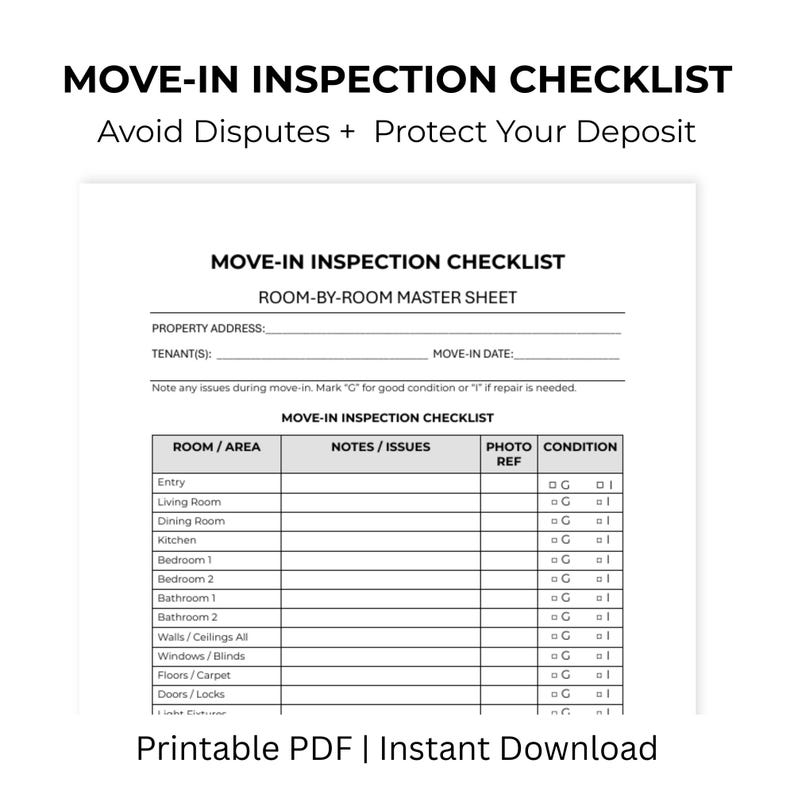 Move-in Inspection Checklist Printable | Rental Property Condition ...