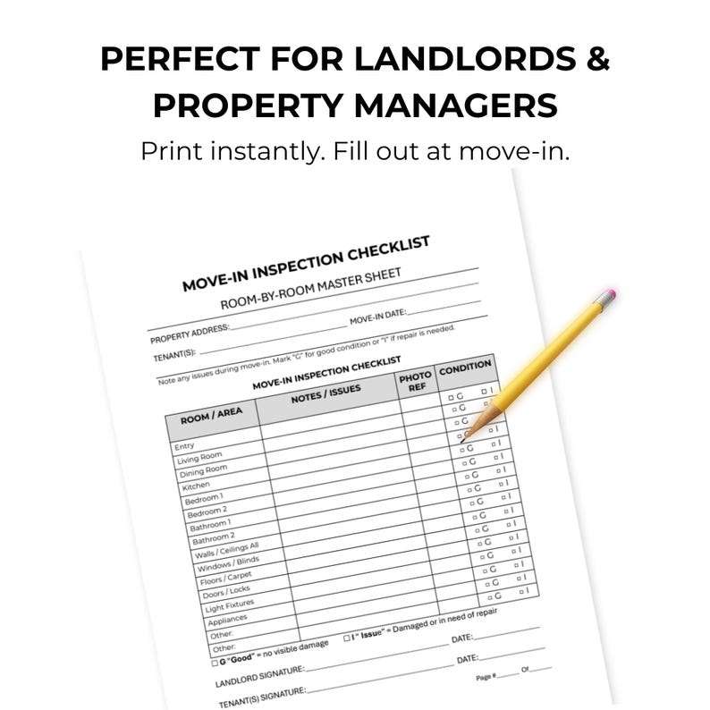 Move-in Inspection Checklist Printable | Rental Property Condition ...