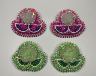 Beaded Flower Deer Leather Back Earrings