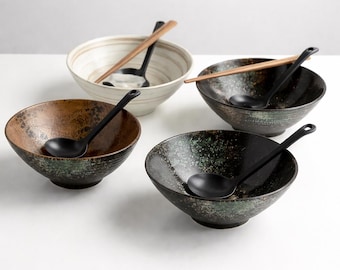 Ręcznie robiona japońska miska na ramen - duża ceramiczna miska na makaron do zupy i sałatki