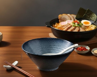 Ciotola per ramen in ceramica fatta a mano, ciotola giapponese per zuppa e pho, grande ciotola per insalata e cereali