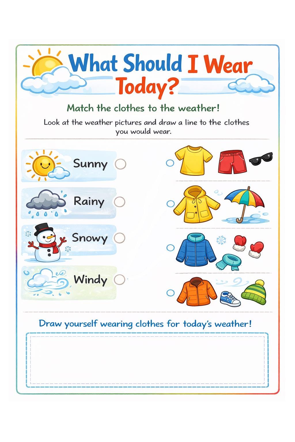 What Should I Wear Today Worksheet Weather & Clothing Match ...