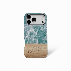 Funda personalizada con monograma de iniciales de océano y madera para iPhone 17, 16, 15, 14, 13, 12 Plus, Pro Max, Samsung Galaxy S23, S24, S25 y Google Pixel 9, 8 y 7 XL