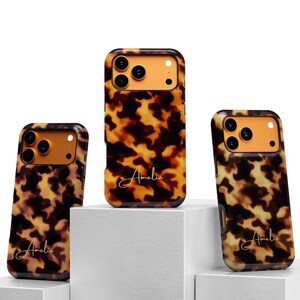 Tortoiseshell Script Custom Initials Monogram Name iPhone Case 17 16 15 14 13 12 Plus Pro Max, Samsung Galaxy S23 S24 S25, Google Pixel 9 8