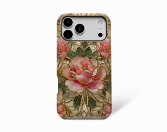 Personalised Rococo Rose Stained Glass Custom Initial iPhone Case 17 16 15 14 13 12 Plus Pro Max, Samsung Galaxy S23 S24 S25, Google Pixel 9
